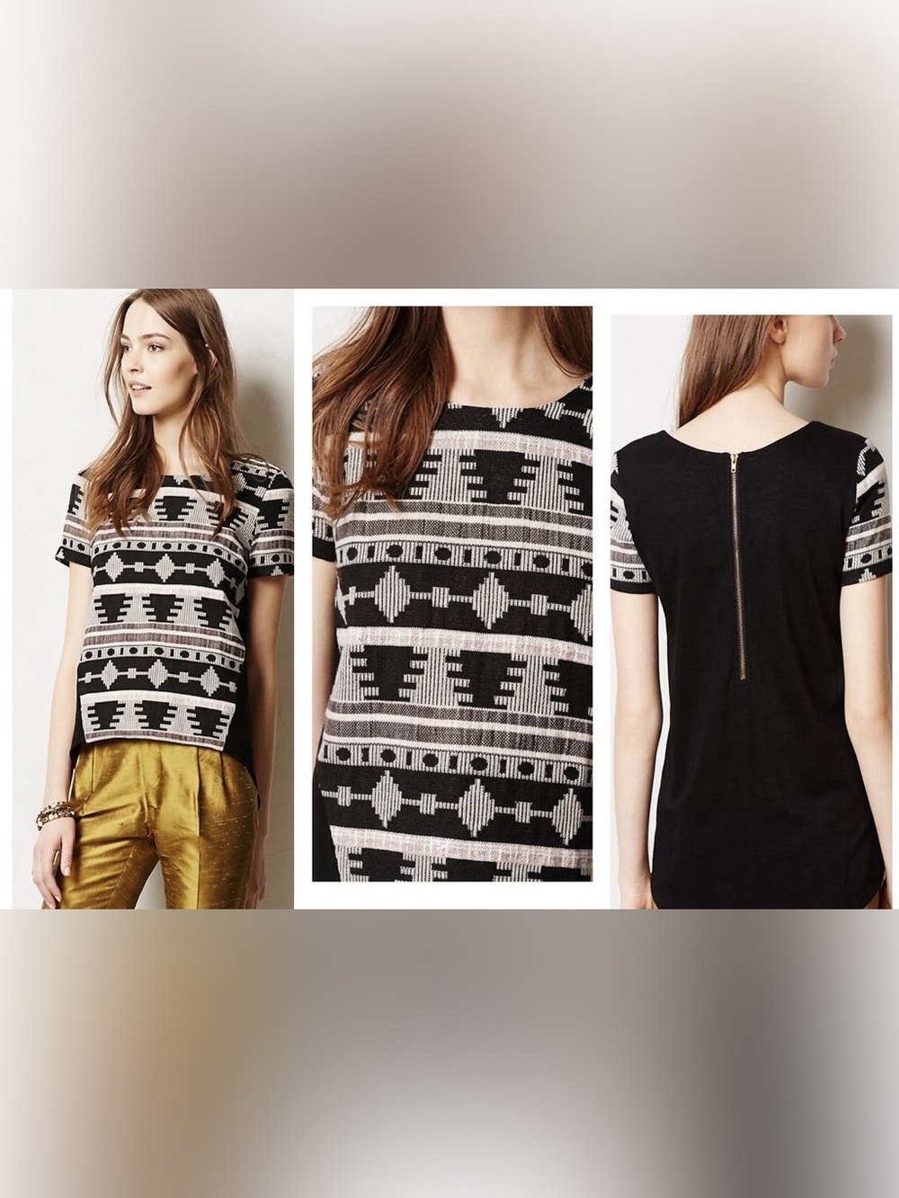 Anthropologie Sunday In Brooklyn Black Woven Textured Short Sleeve Top - Small